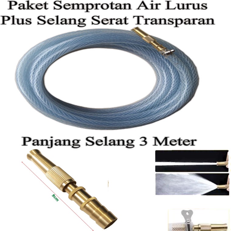 Paket Selang Benang 1/2 Semprotan Lurus Bahan Kuningan / Alat Semprotan Cuci Motor Mobil Satu Set