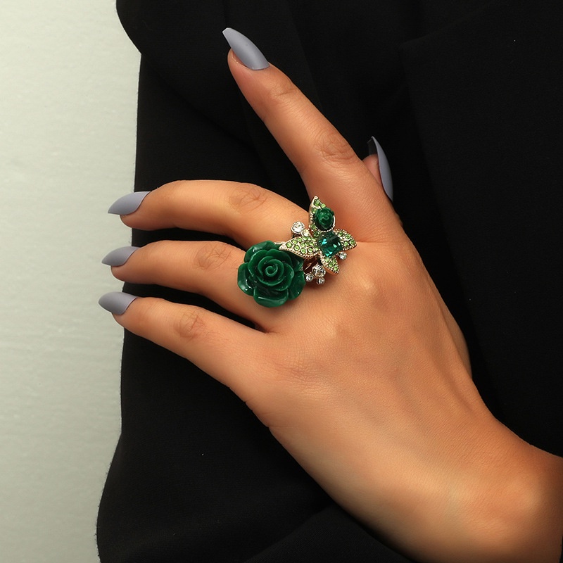 Rose Cincin Gaya Etnik Bohemian Retro Motif Kupu-Kupu Bahan Alloy Untuk Perhiasan Wanita