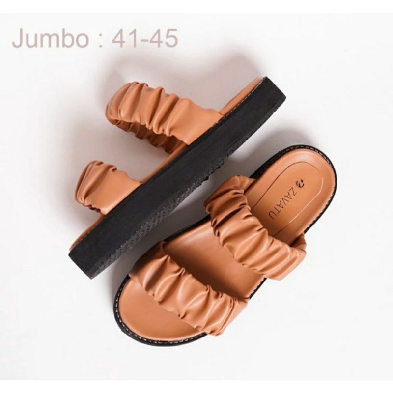 New Arrival Sandal Wedges Kerut Wanita MK-396 Wedges 3cm Ukuran Super JUMBO 41-42-43-44-45 Sendal Oversize Cocok Buat Kaki Gemuk Lebar JUMBO Moka, 42