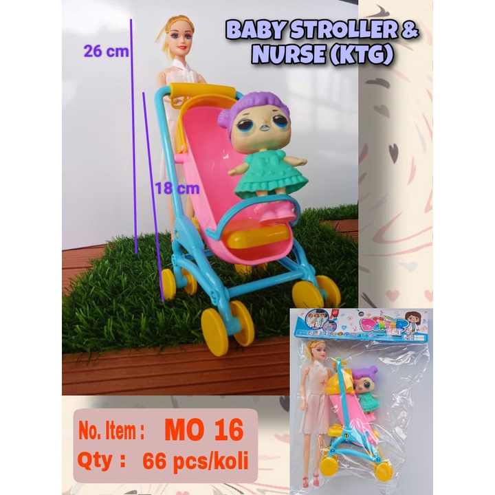 MO 16 MAINAN ANAK EDUKASI BABY STROLLER + NURSE (KTG) / mainan boneka plus stroller bayi dorong