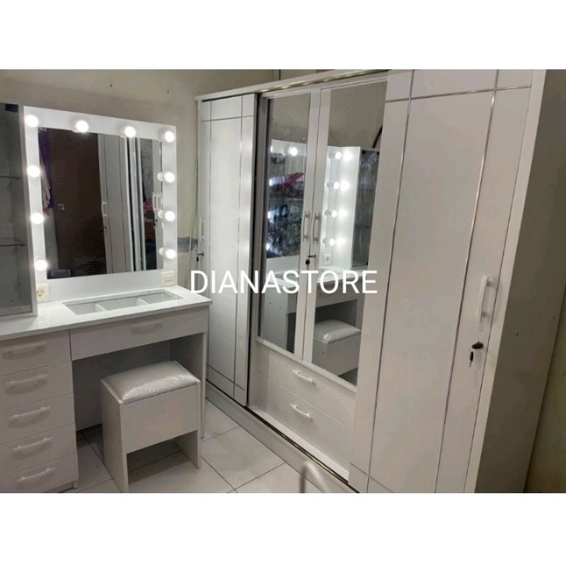 BISA COD - Lemari Sliding 4 pintu & Meja Rias