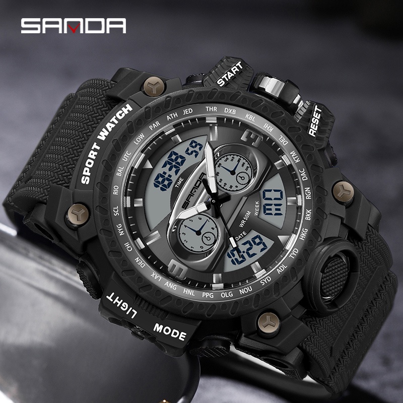 SANDA 3153 Jam Tangan Pria Digital Analog Tali Rubber Chronograph Anti Air WATCHKITE WKOS