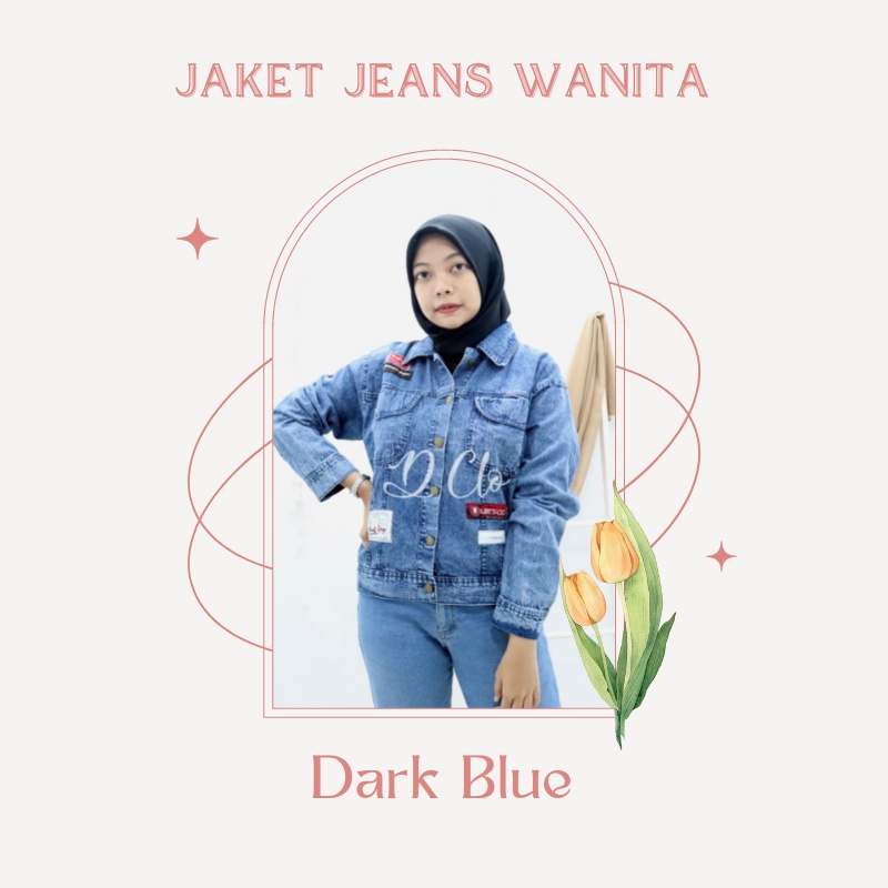 Jaket Jeans Kasual Wanita Dewasa Polos Fit To L LD 105 CM Bahan Jeans Premium Warna Dark Blue Kekinian /  Pakaian Atasan Wanita Terbaru