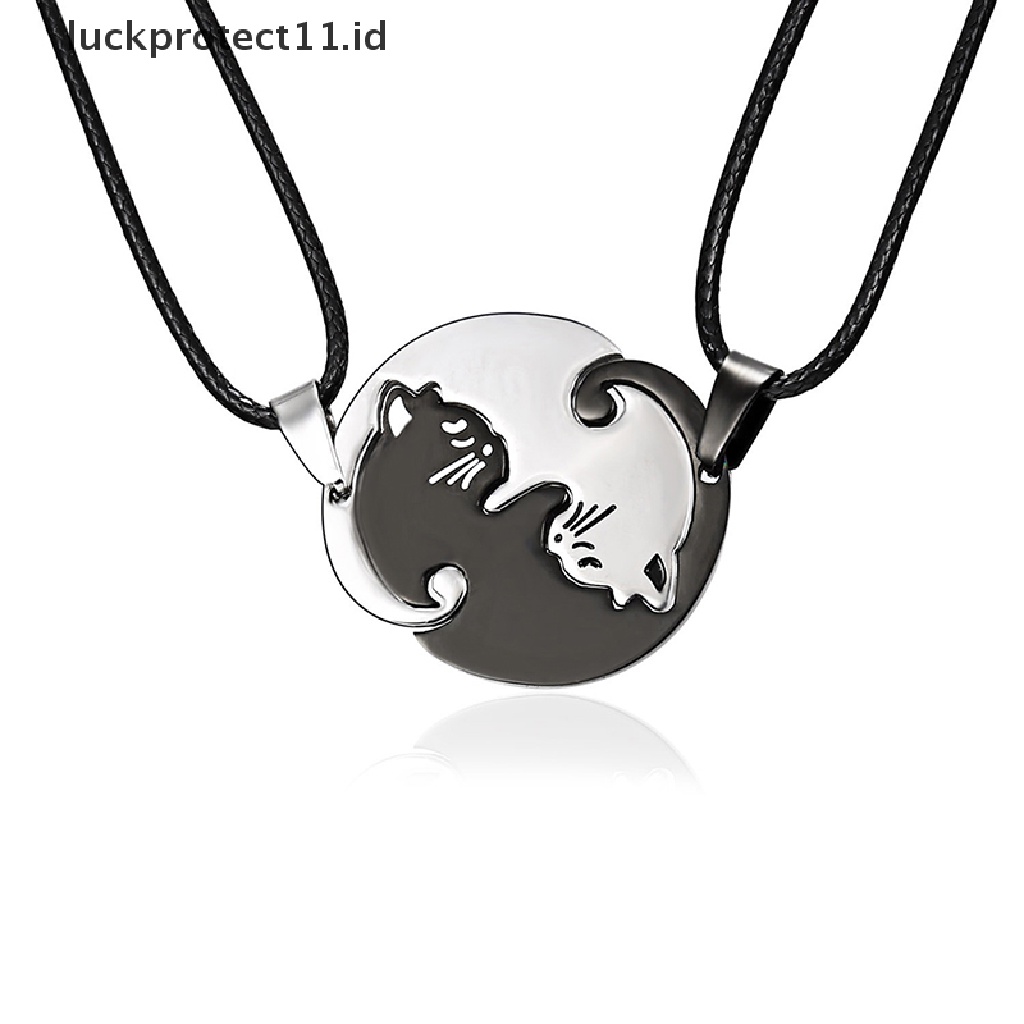 2pcs / Set Kalung Liontin Kucing Bahan Titanium Steel Untuk Pasangan