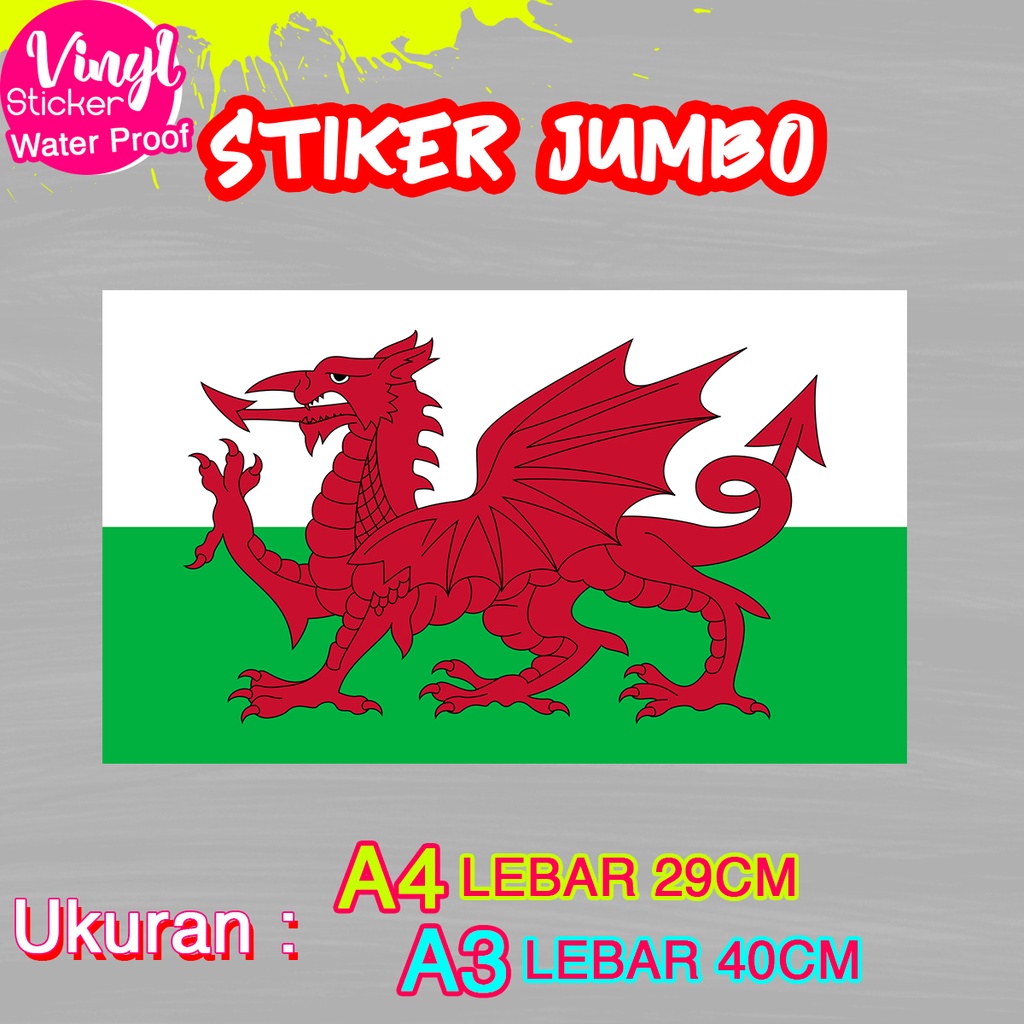 

Stiker Wales Ukuran Jumbo Sticker Besar Size A4 A3 Vinyl Satuaan Motif Bendera Negara Dunia Bahan Anti Air