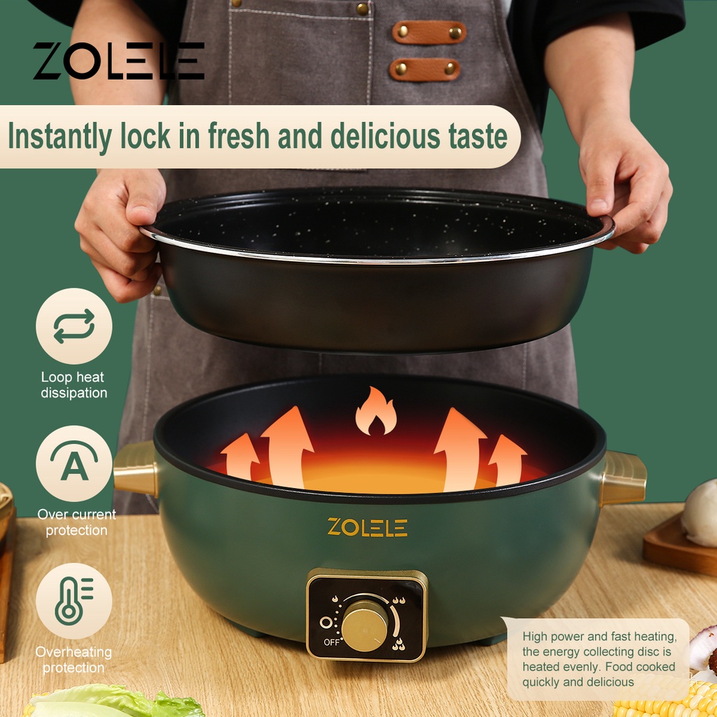 ZOLELE Panci Listrik Serbaguna Besar 6L Elektrik Cooker 3-Layer Portable Penanak Nasi Food Processor Pot Deep Fryer Steamer Non-stick Peralatan Dapur Panci Kukus Panci Rebus Mengukus Menggoreng Merebus Home Kitchen ZC300