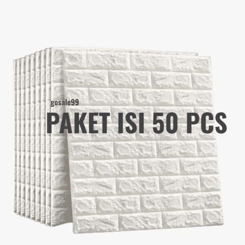 PROMO PAKET 1 SET ISI 50 PCS  WALLPAPER DINDING 3D FOAM PUTIH BATU BATA UKURAN 70X38 Wallpaper 3D Modern - TERMURAH