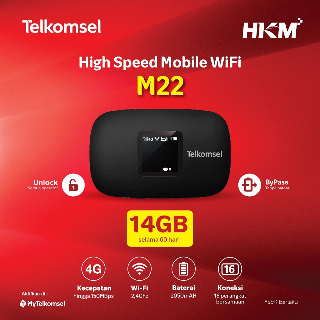 HKM Mifi Modem HKM M22 Free Telkomsel / XL GO IZI 4G LTE - Garansi Resmi