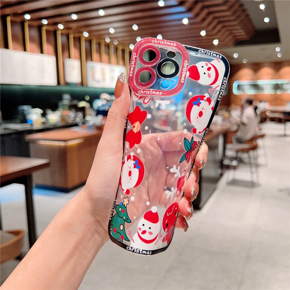 Soft Case Silikon TPU Transparan Shockproof Motif Natal Untuk IPhone 14 13 12 11 Pro XS X MAX XR 6S 7 8 Plus Mini