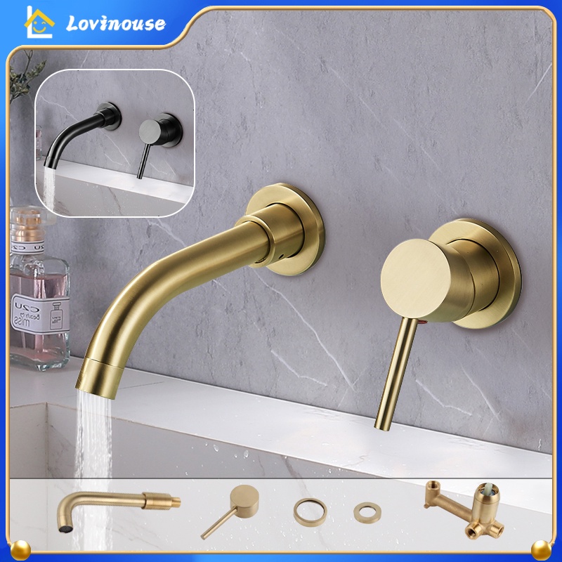 Kuningan dinding kamar mandi wastafel keran wastafel keran mixer air panas dingin satu pegangan Wall Mounted Faucet