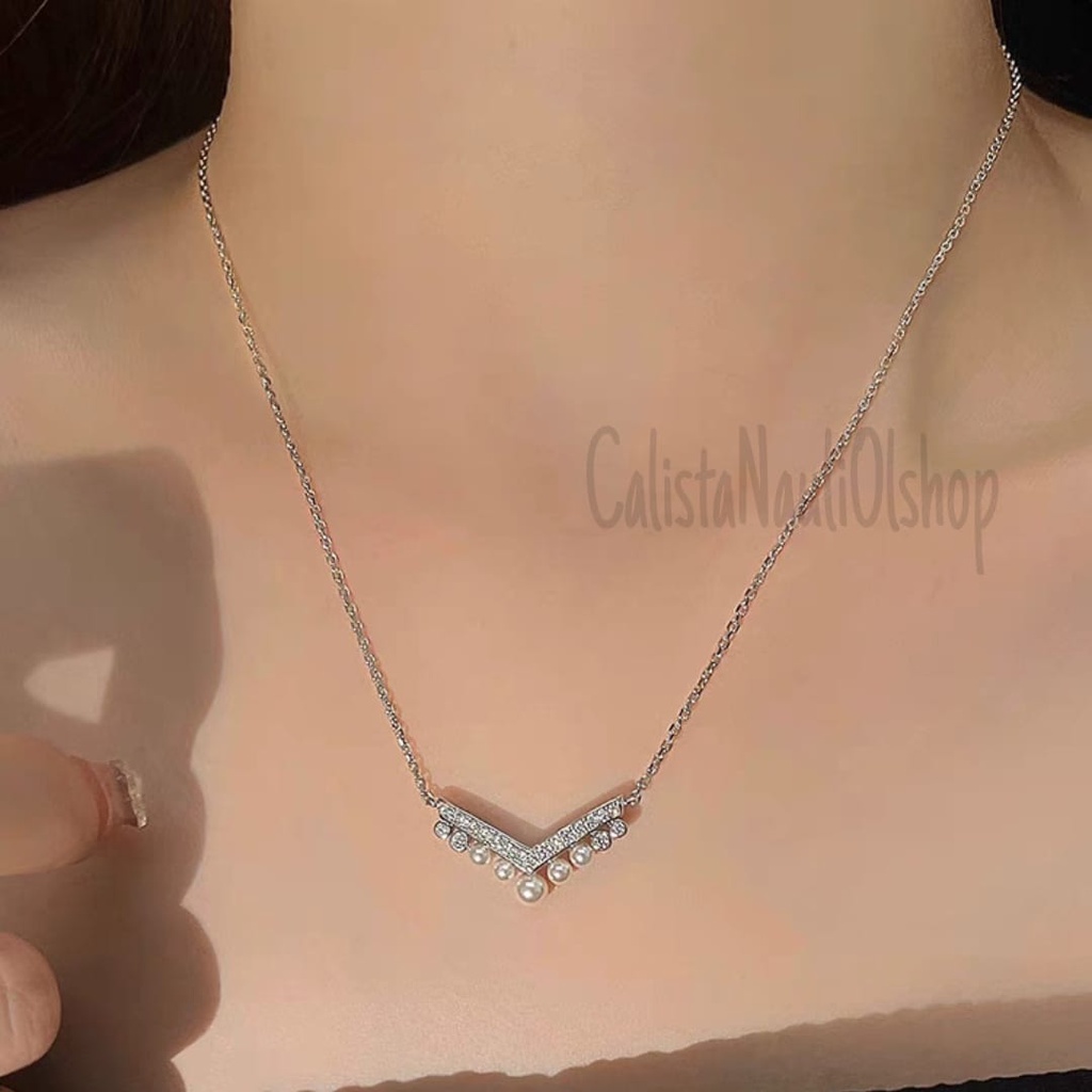 KALUNG TITANIUM VUJI CANTIK MUTIARA PERMATA PERHIASAN EMAS KOREA ANTI KARAT DAN ANTI LUNTUR