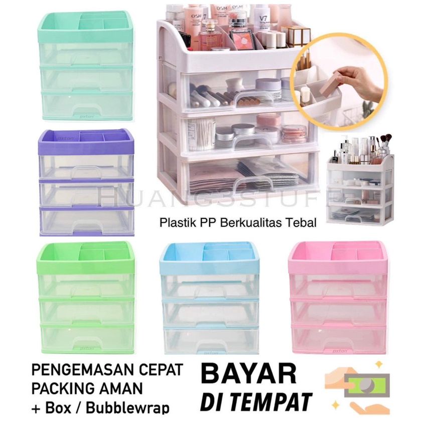 Rak Kosmetik Laci Multifungsi / Rak Kosmetik Laci Drawer / Rak Kosmetik 3 Susun / Rak Serbaguna