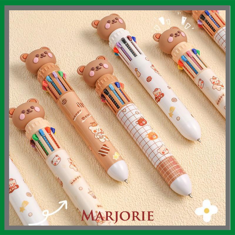 1pc Pulpen Mekanik 10 Warna Warni Rectractable Pen Color Motif Kartun Lucu Bear Grid Kotak Aesthetic Bolpoin Alat Tulis Sekolah-MJD