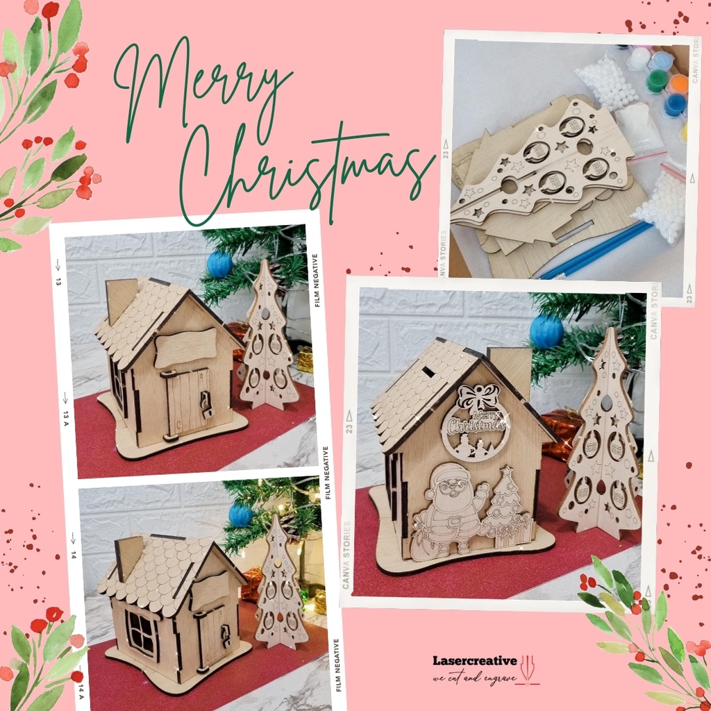 DIY Craft Wooden Ginger Bread House Kado Natal Hampers Mainan Edukasi Melatih Kreatifitas Anak Motorik Mengasah Otak Kado Natal Mewarnai Painting Merakit by Lasercreative