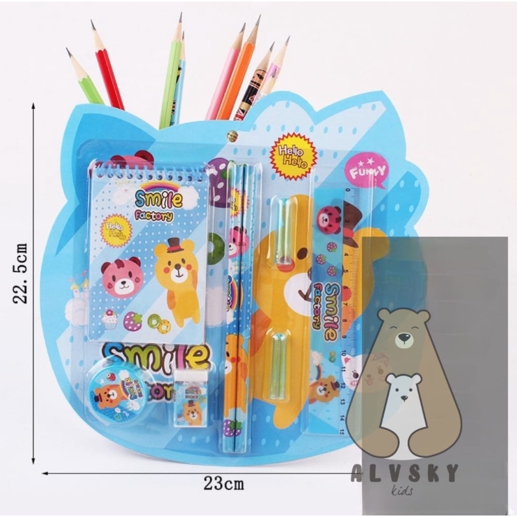 SET ALAT TULIS SEKOLAH 8 IN 1 KARAKTER LUCU / STATIONERY SET 8 IN 1