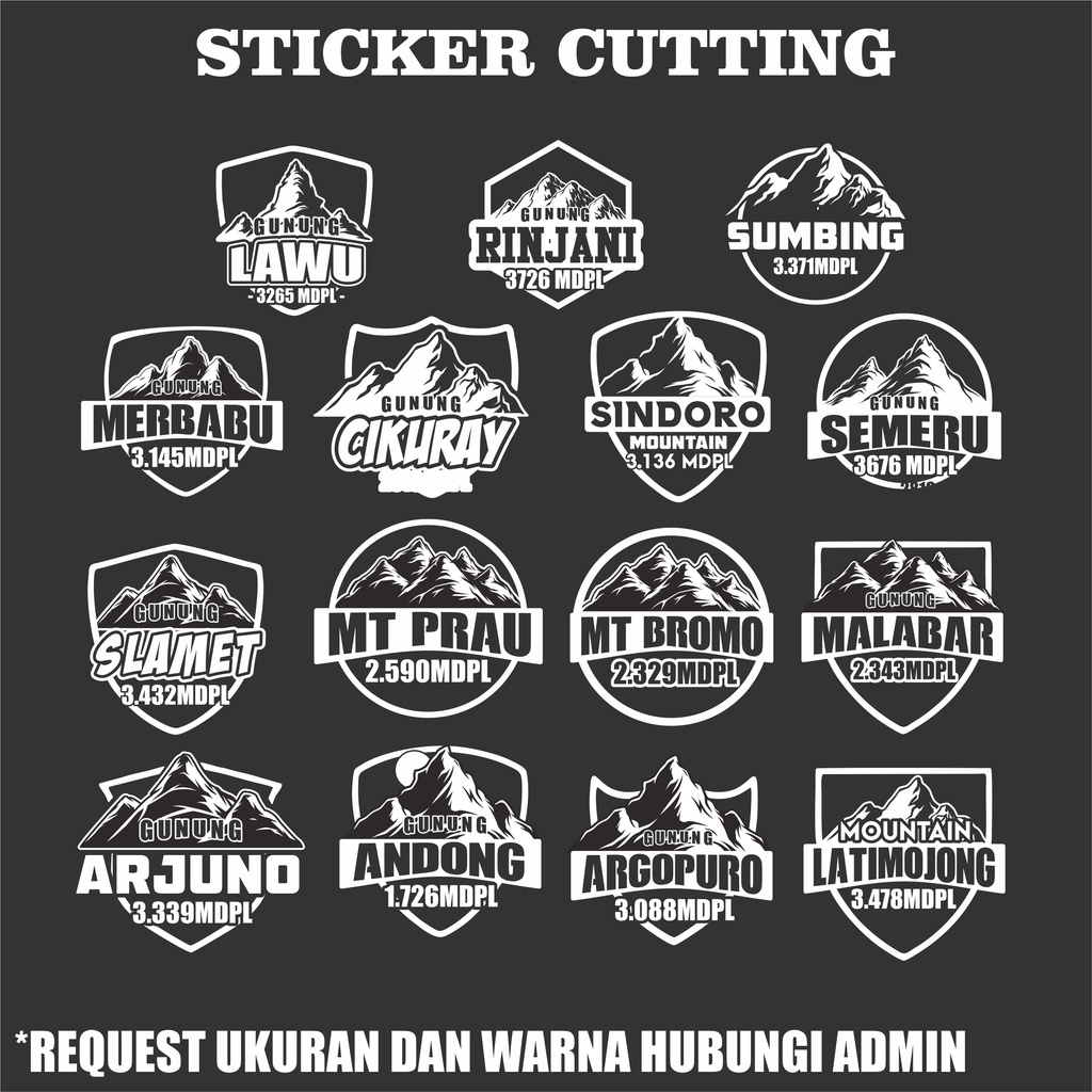 Sticker Cutting Gunung-Gunung Indonesia,Merbabu,Slamet,Lawu dll