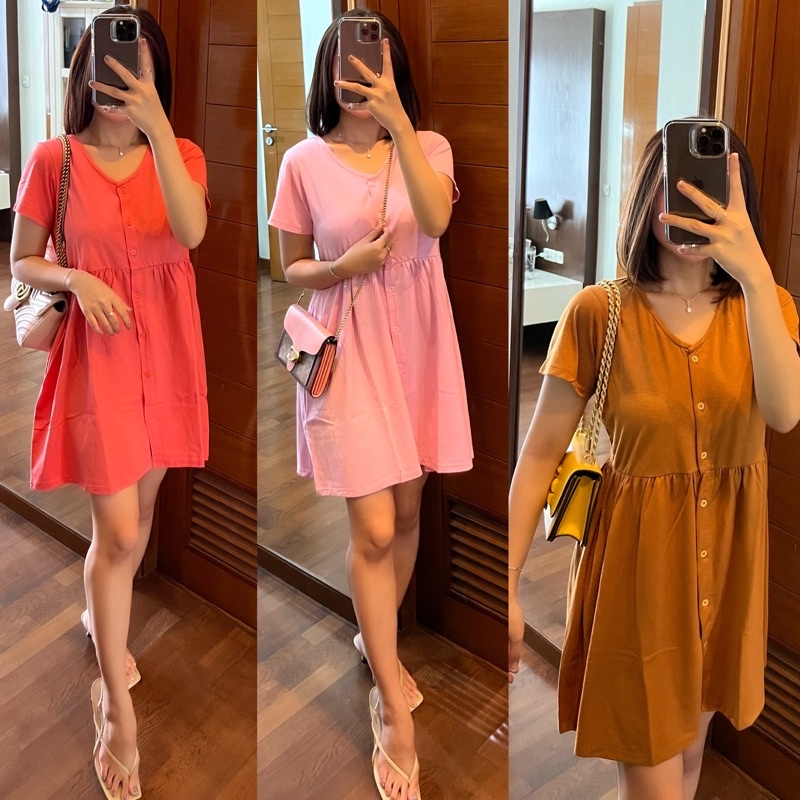 DRESS KAOS WANITA KANCING FULL PENDEK BAJU KEKINIAN KAOS BAHAN PREMIUM TEBAL