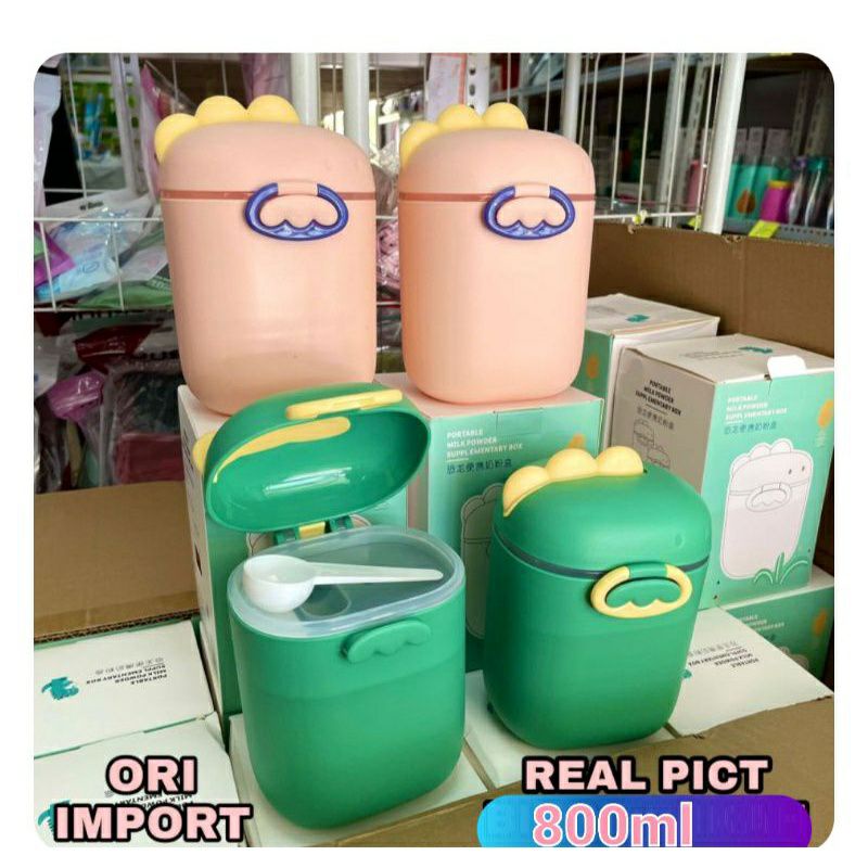 (BESAR 800 ML) Dino Tempat Kotak Wadah Penyimpanan Susu Bubuk Bayi Portabel Sealed Anti Tumpah