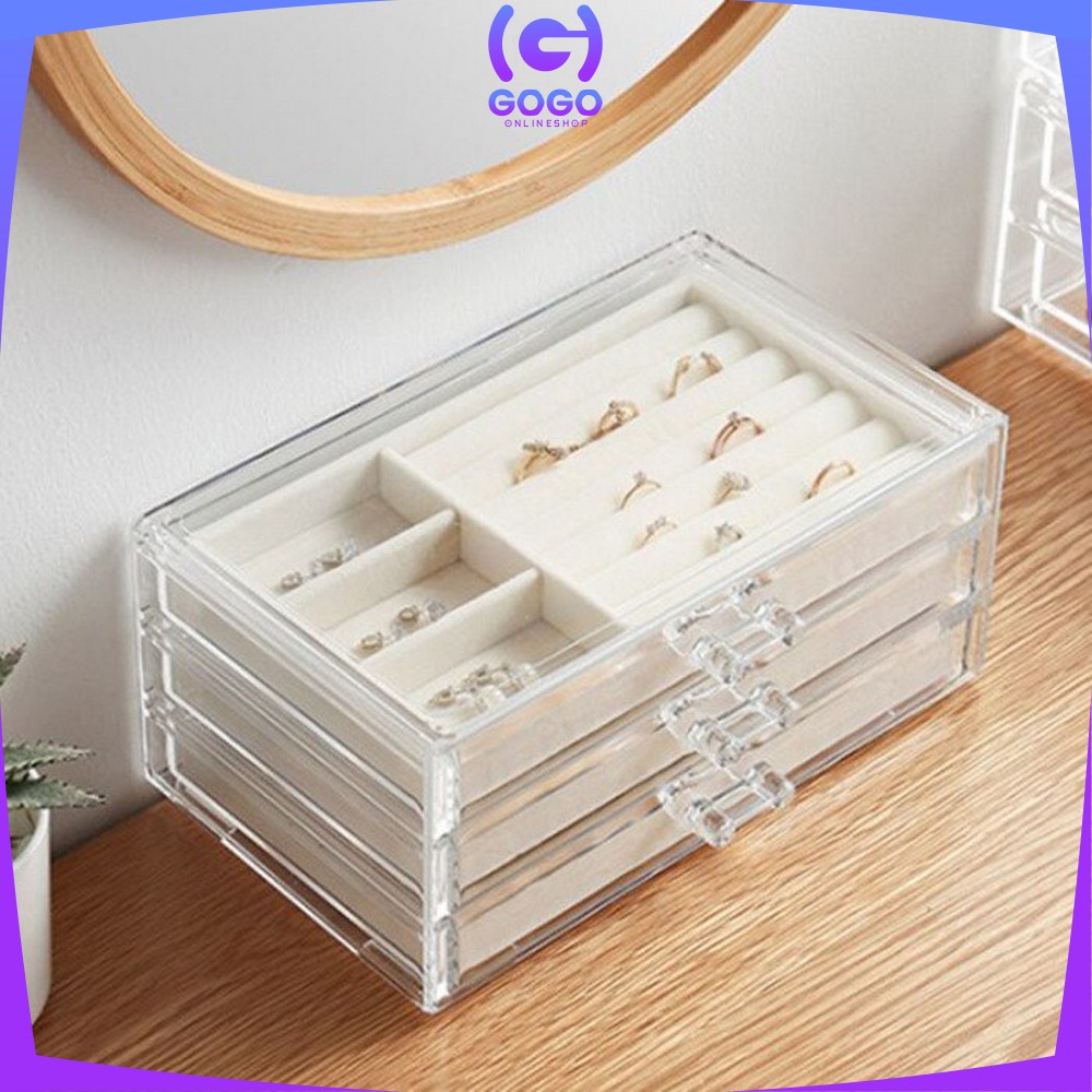 GOGO-K21 Rak Perhiasan 3 Laci Jewelry Box Organizer Rak Penyimpanan Kalung / Cincin / Gelang