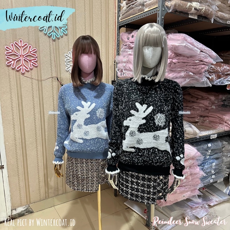 Sweater wanita natal christmas Reindeer snow cewek import winter autumn atasan hangat knit baju rajut motif rusa rudolph