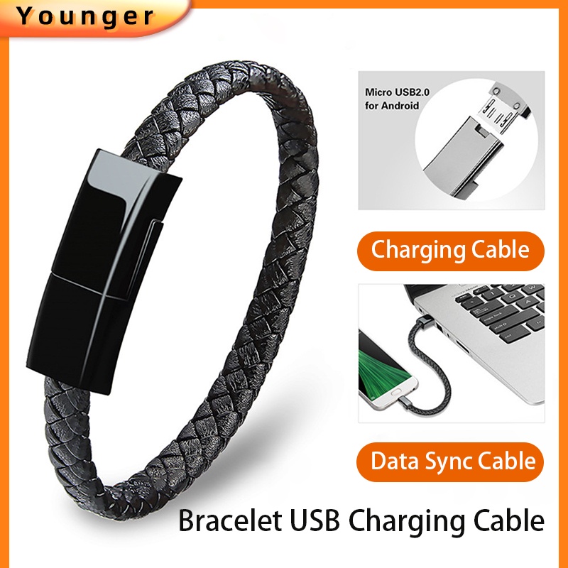 Kabel Data / Charger Usb Tipe-C Fast Charging Model Gelang Tangan Bahan Kulit Untuk Iphone / Android