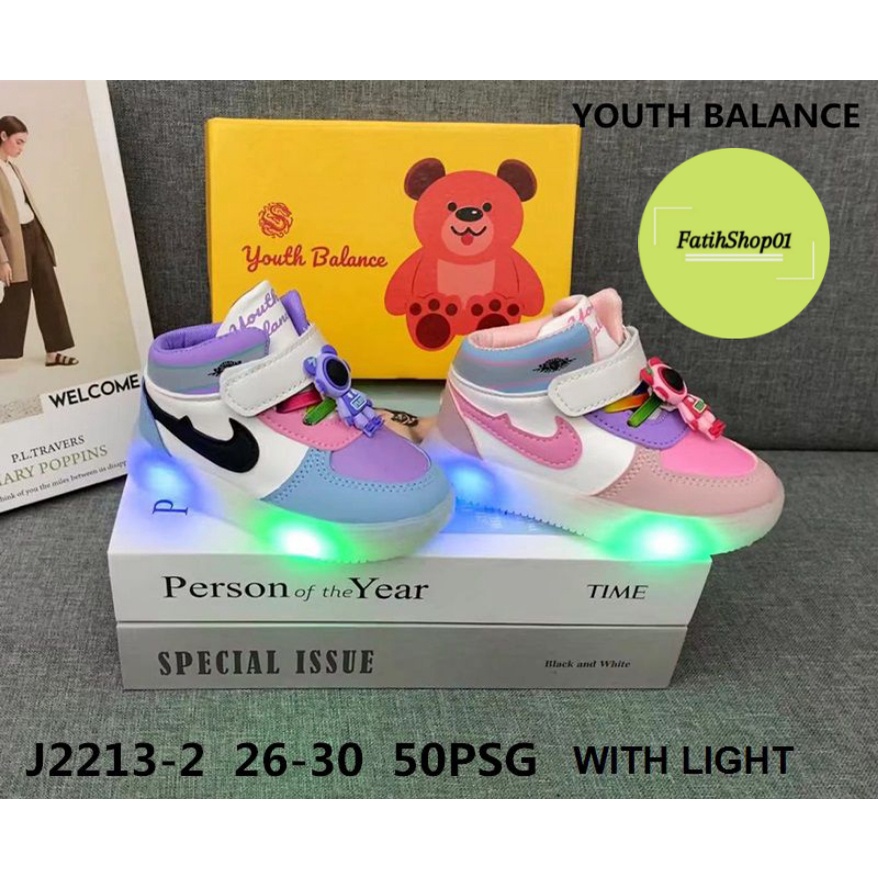 SEPATU ANAK PEREMPUAN LED IMPORT AKSESORIS BONEKA YOUTH BALANCE J2213-2 (21-30)