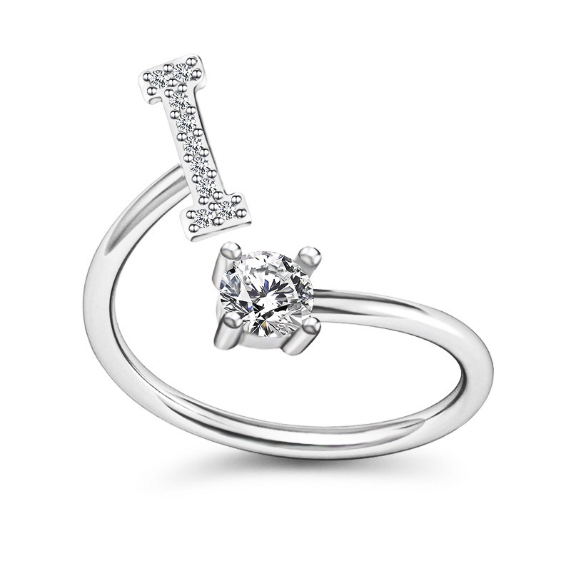 Korea Sederhana Surat Liar Berlian 26huruf Inggris Terbuka Adjustable Cincin Halo Perhiasan Gadis-I