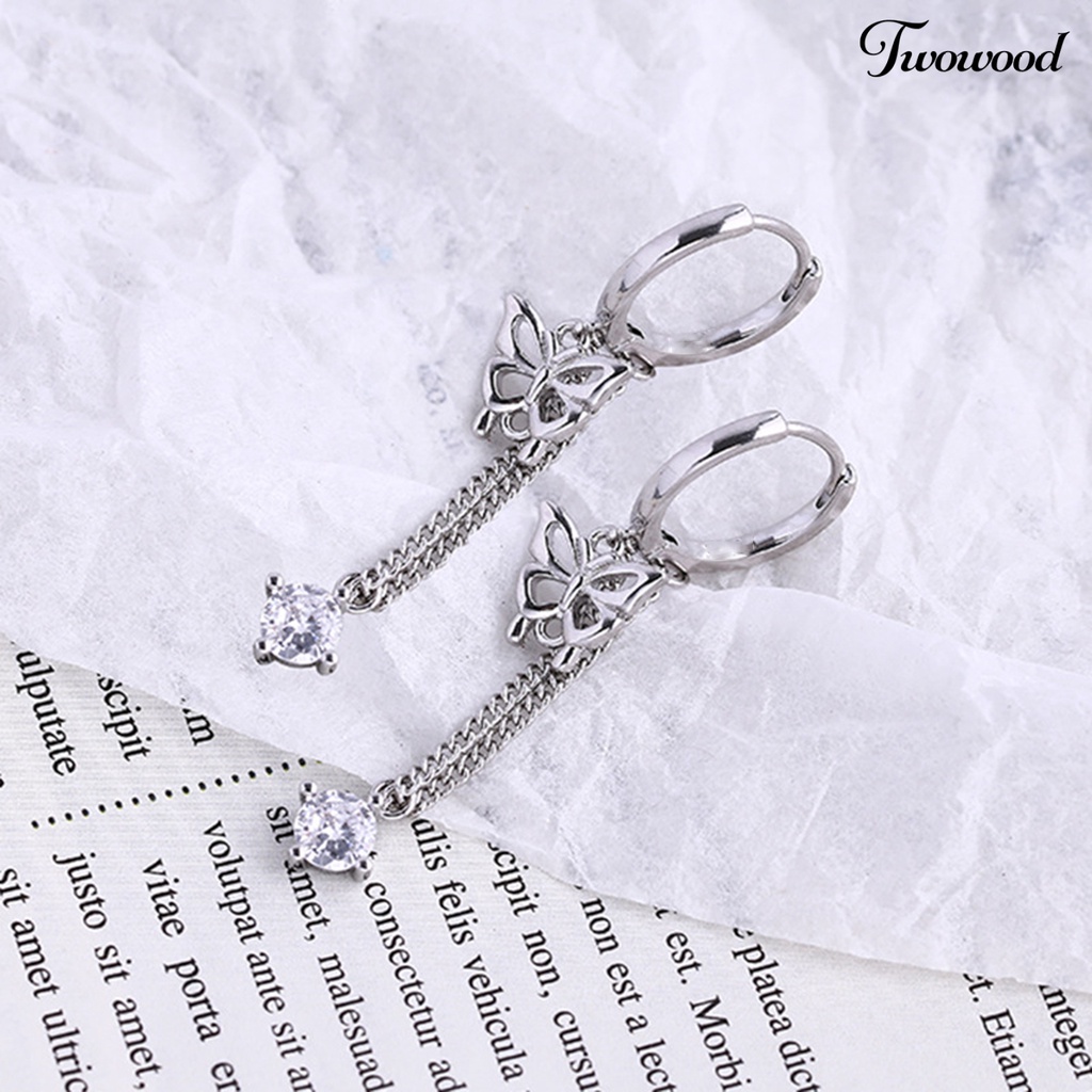 1 Pc Anting Tassel Cubic Zirconia Bentuk Kupu-Kupu Gaya Korea Untuk Wanita