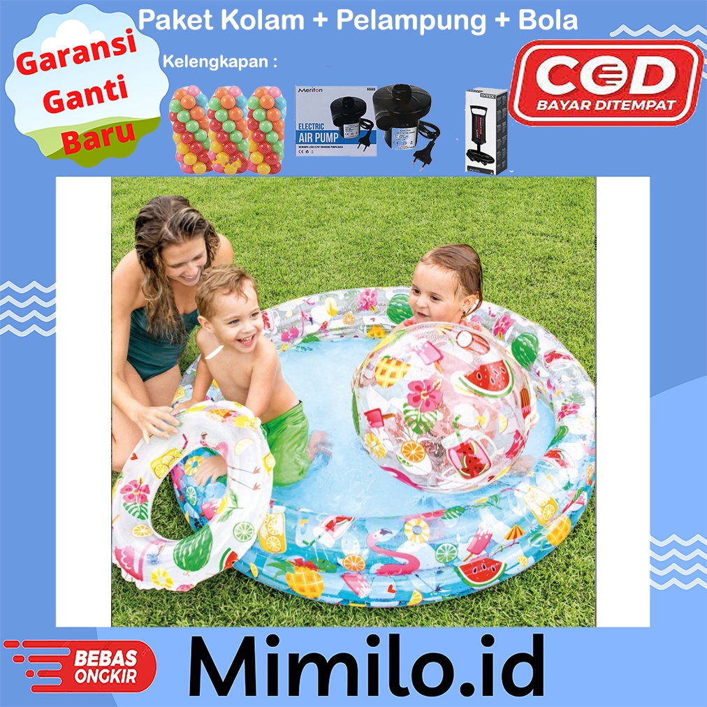 Mimilo INTEX Kolam Renang Anak Flamingo Fruity Pool 2 Ring 122 x 25 Cm Inflatable Pool Motif Buah da