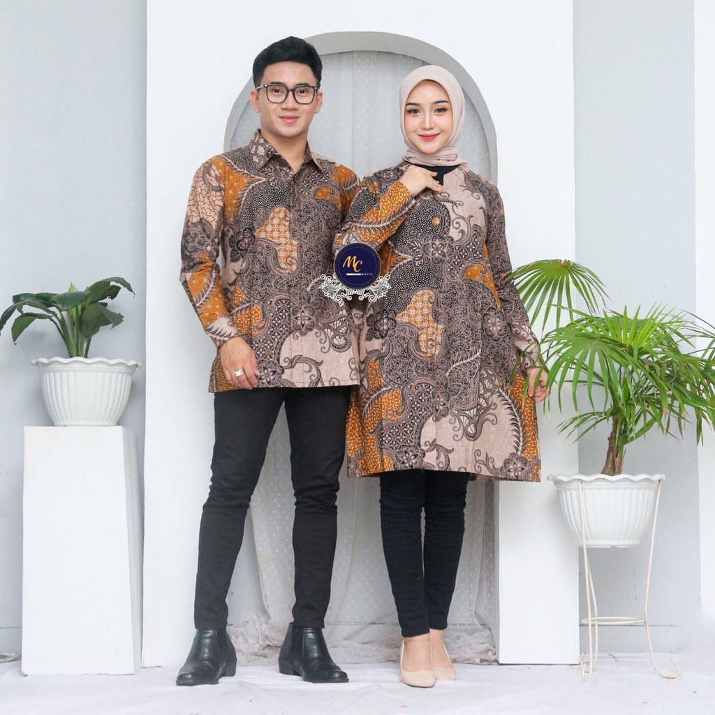 Set Batik Couple (MCbatik) - Batik Couple Tunik Full Kancing Depan Kemeja Lengan Panjang M L XL XXL Jumbo