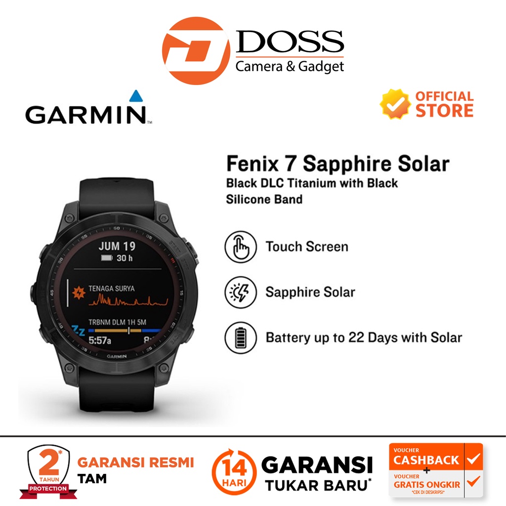 Garmin Fenix 7 Sapphire Solar Smartwatch Carbon Gray Titanium Silicon