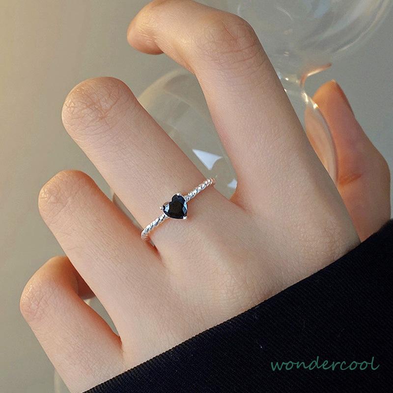 Cincin Hitam Cinta Adjustable Korea Fahion Retro Cincin Jari Untuk Wanita-Won