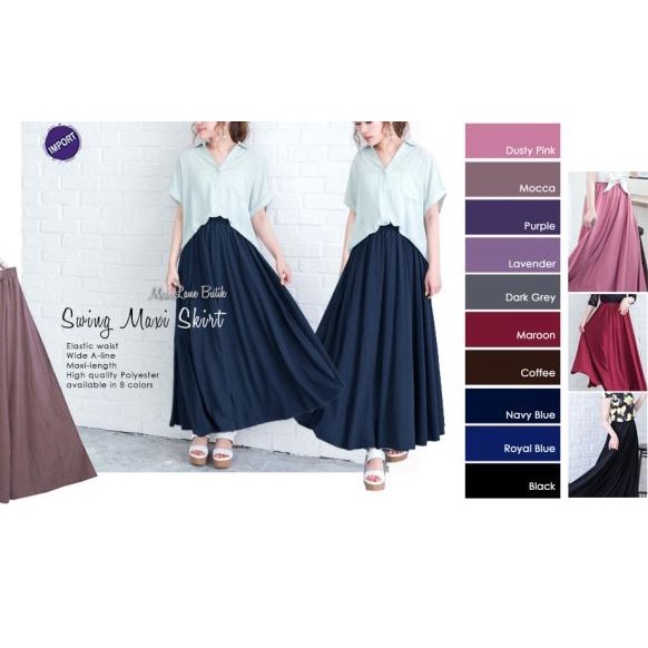 Swing Maxi Skirt / Rok Payung Import/ Rok Lebar Jumbo - Navy Blue