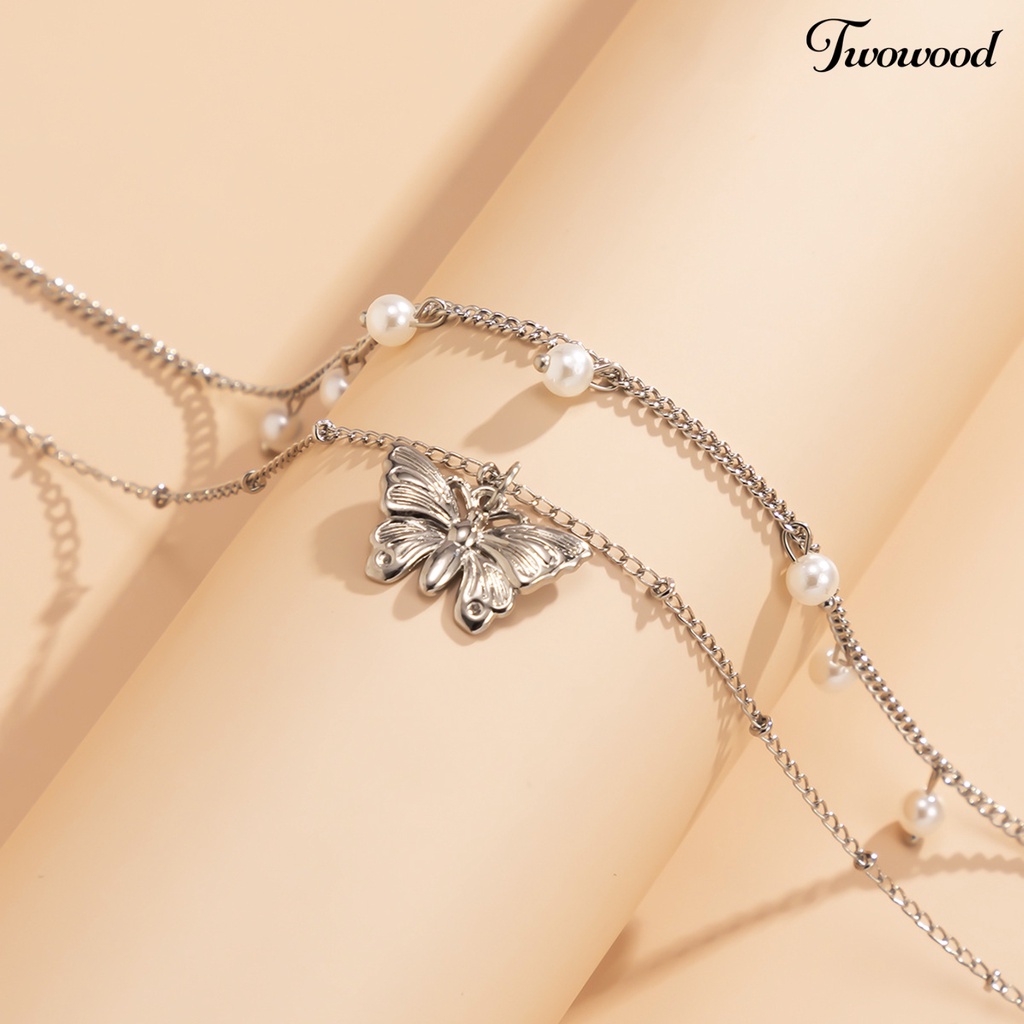 Kalung Choker Rantai Double Layer Dengan Liontin Butterfly Gaya Elegan