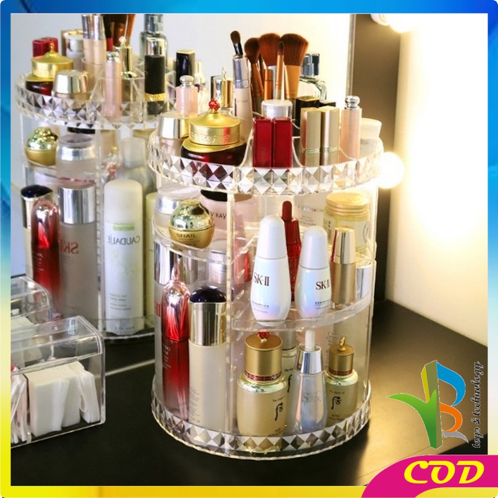 RB-K5/K6 Rak Kosmetik Acrylic Putar 360 Derajat Diamond / Polos Rak Make Up Organizer Tempat Makeup