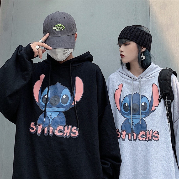 Promo COD Hoodie Couple Pasangan Pria Wanita Stichs Atasan Baru Disney Gaya Harajuku Seperti Anak Kecil Kartun Ditambah Sweter Beludru Perempuan Menjahit Jaket Pasangan Longgar Hoodie Anime