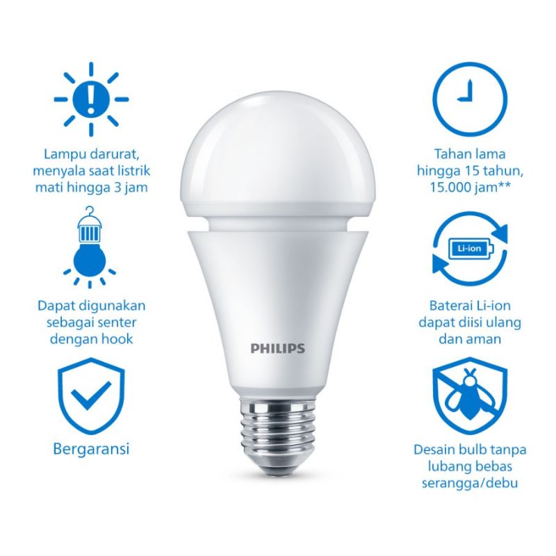 Philips RadiantLine Rechargeable LEDBuld 8W 6500K 11W Putih Emergency Lampu Darurat Lampu Baterai Isi Ulang