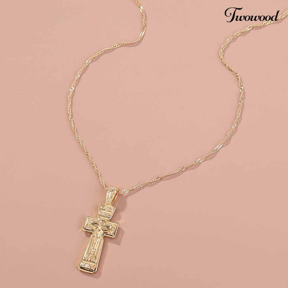 Kalung Rantai Liontin Salib Yesus Bahan Alloy Gaya Retro Untuk Hadiah