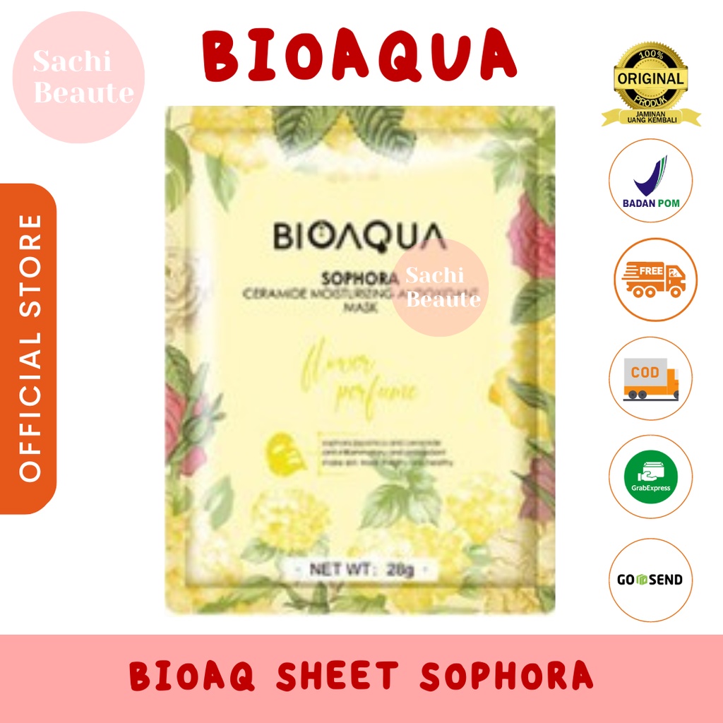 BIOAQUA Sheet Mask Masker Wajah Flowers Series 28g Hydrating Essence Face Mask Brightening dan Anti Acne - Sophora