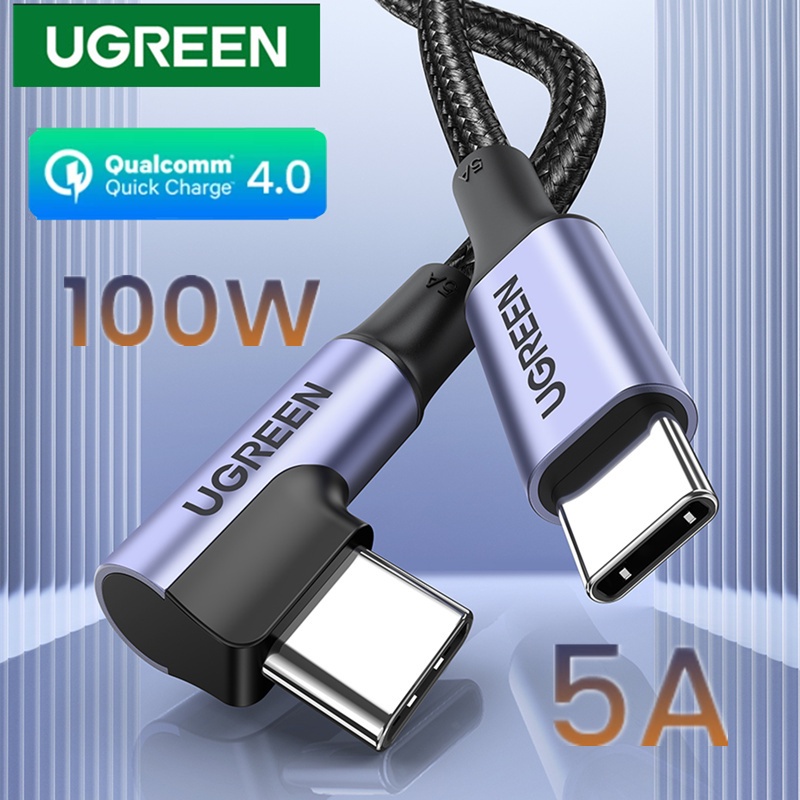 Ugreen PD100W 60W Kabel Fast Charging USB-C Ke Tipe-C Siku 90 Derajat 4.0 PD