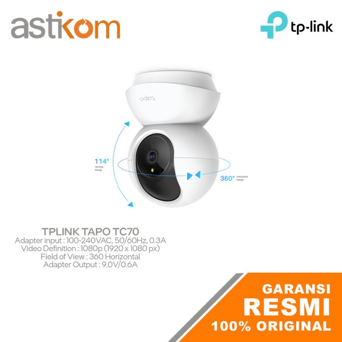 TP-Link CCTV TAPO TC70 Home Security Wi-Fi Pan and Tilt Camera 1080p