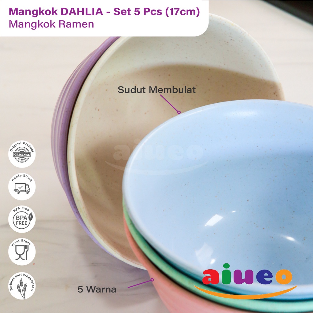 AIUEO Mangkok Ramen 17cm WheatStraw Mangkuk Makan Microwave Aesthetic Estetik Plastik | Mangkok Mie Sop Mangkok Kuah | Mangkok Korea Viral MURAH