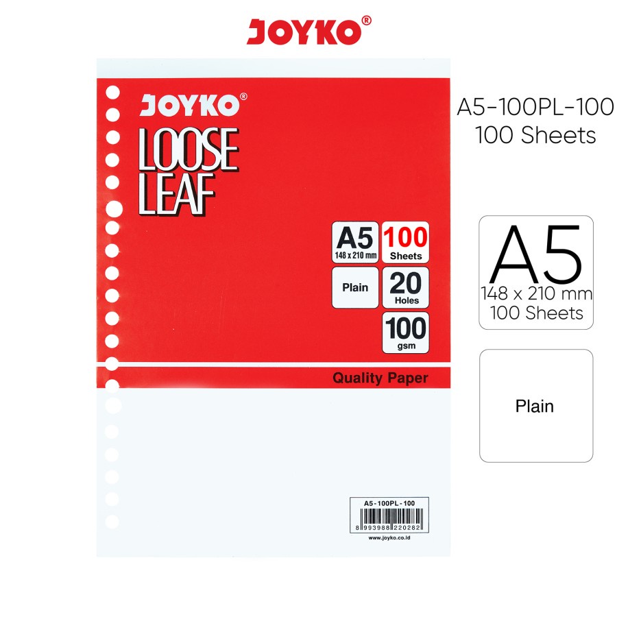 Kertas File | Binder Polos Loose Leaf Plain Joyko A5-100PL 100 Lembar