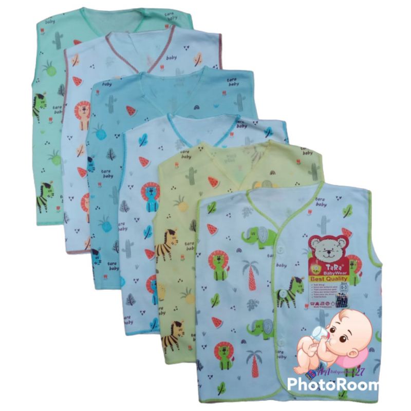 6PC Tara Baju Bayi Lengan Kutung Full Printing Kombinasi Putih dan Warna Usia Newborn SNI Nyaman Murah Berkualitas