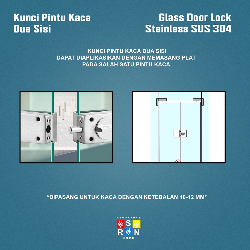 Kunci Pintu Kaca 10-12MM Oval / Kunci Dua Sisi Resonance Home