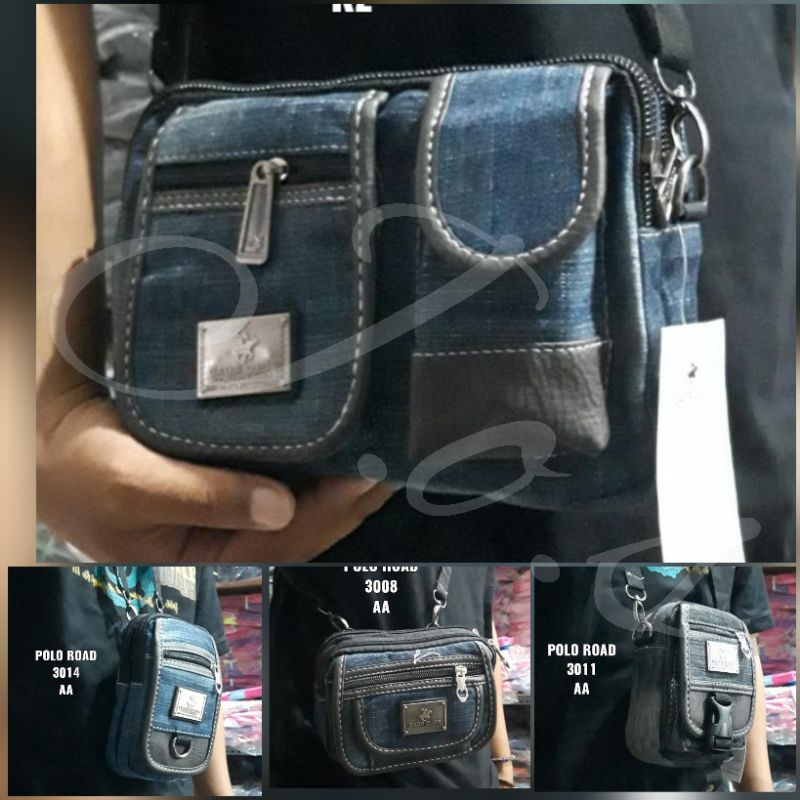 Polo Road-- Tas Selempang / Bahu pria kain jeans Original
