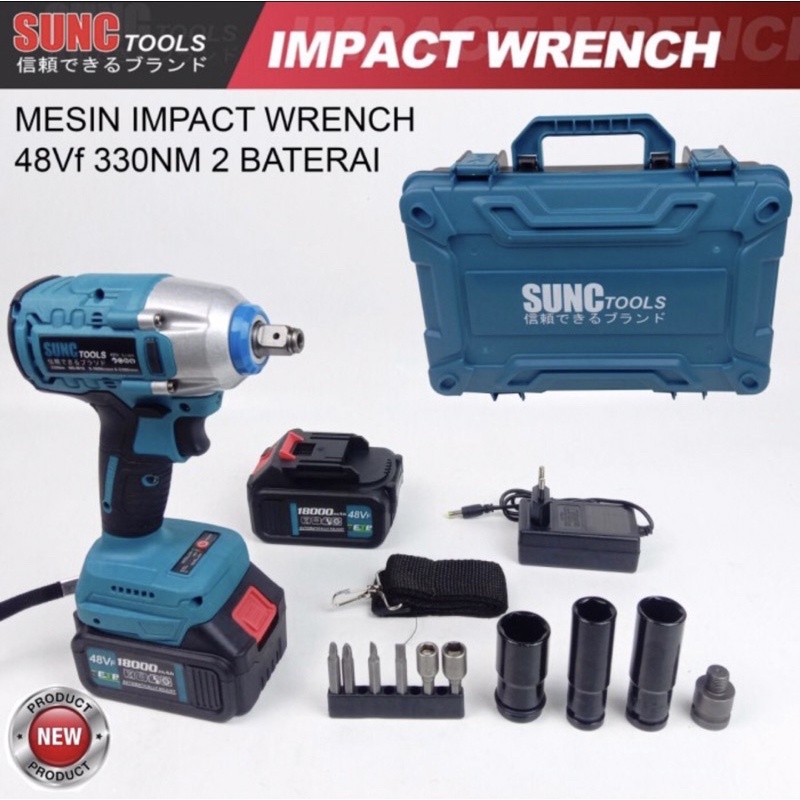 SUNC Mesin Impact wrench cordless 48v pembuka baut 2batrei power full