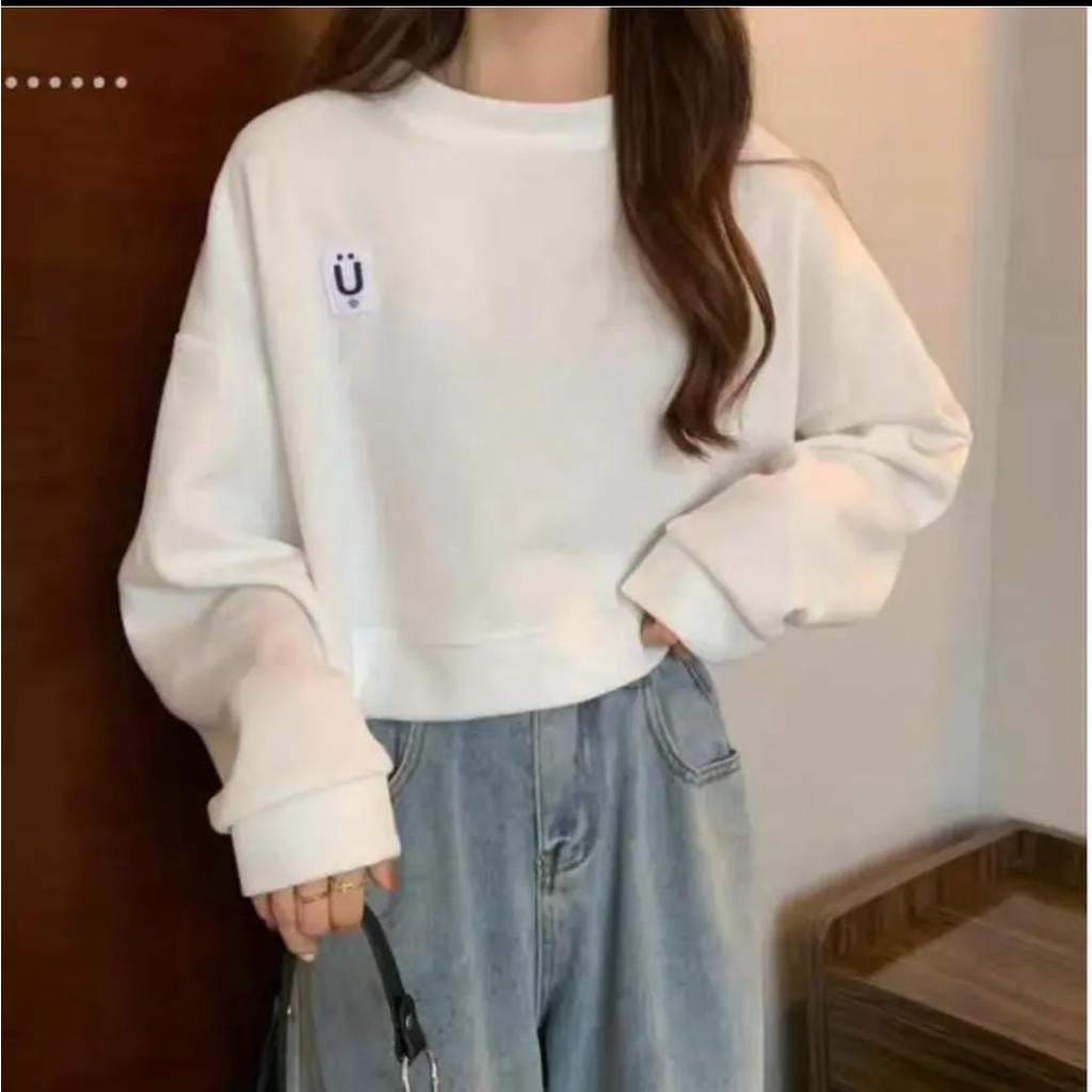 CROP OVERSIZE SWEATER WANITA U / SWEATER WANITA CROP PREMIUM FLEECE TEBAL HALUS TERBARU'