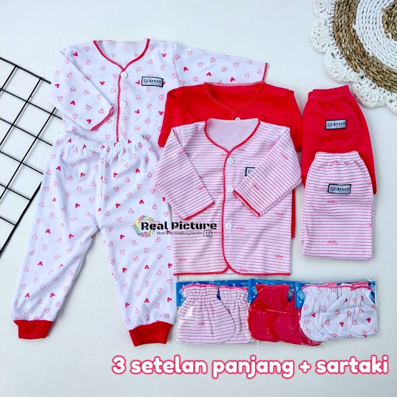 3 Setel baju bayi pink free 3 sarung tangan dan kaki