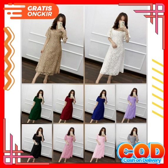 Baju Dress Natal Brukat Mewah Remaja Dewasa Wanita Korea Kekinian Terbaru 2022 Mini Dress Pesta Baha